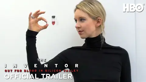 Holmes holds up a Theranos 'nanotainer' in the trailer for HBO's documentary The Inventor: Out for Blood in Silicon Valley