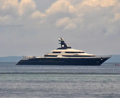 Equanimity, the 300-ft superyacht the DOJ says Low bought with 1MDB money, at anchor off Bali three weeks after Indonesian police seized it