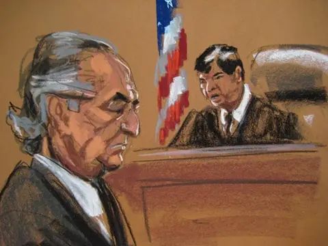 Courtroom sketch: Judge Denny Chin admonishes Madoff at sentencing