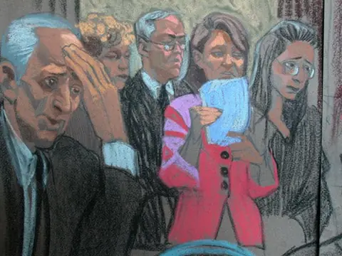 Courtroom sketch: victims look on as Madoff awaits sentencing