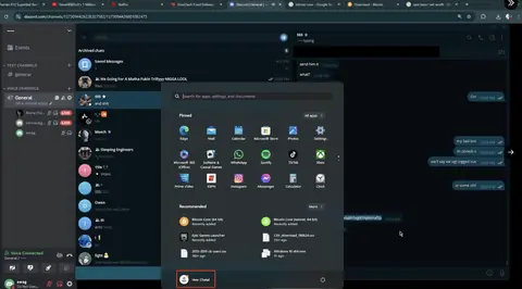 The slip that named a conspirator: a still from the heist screen share in which the Windows start menu shows the user name 'Veer Chetal'