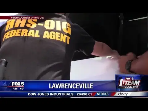 Fox 5 Atlanta I-Team report on the Georgia doctors and labs swept up in the nationwide genetic-testing takedown, with HHS-OIG agents raiding a lab in Lawrenceville
