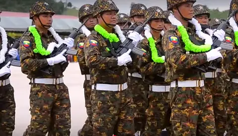 Karen Border Guard Force troops on parade; the force renamed itself the Karen National Army in February 2024
